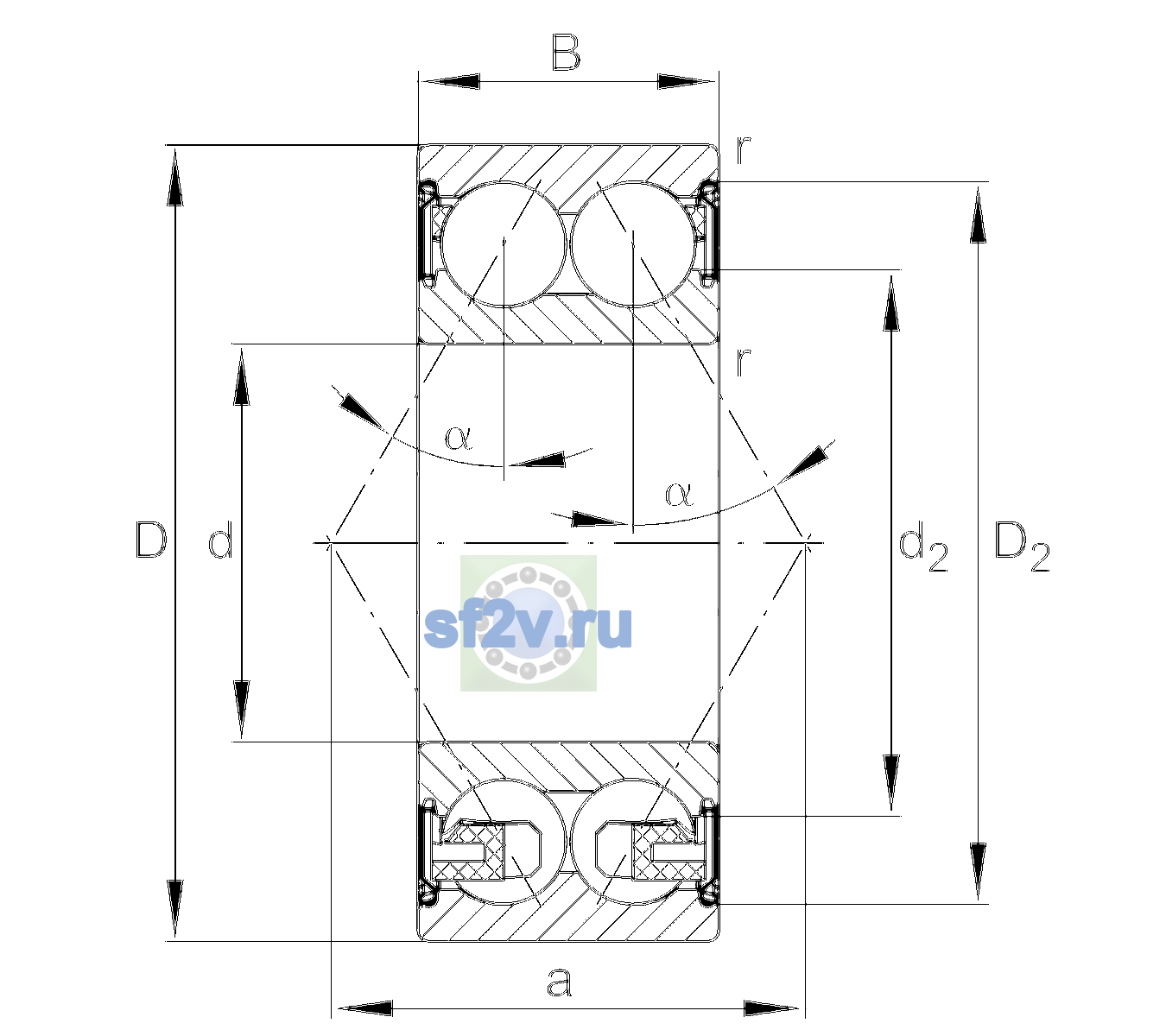 Схема подшипника 3311-BD-XL-2Z-TVH-L140-C3
