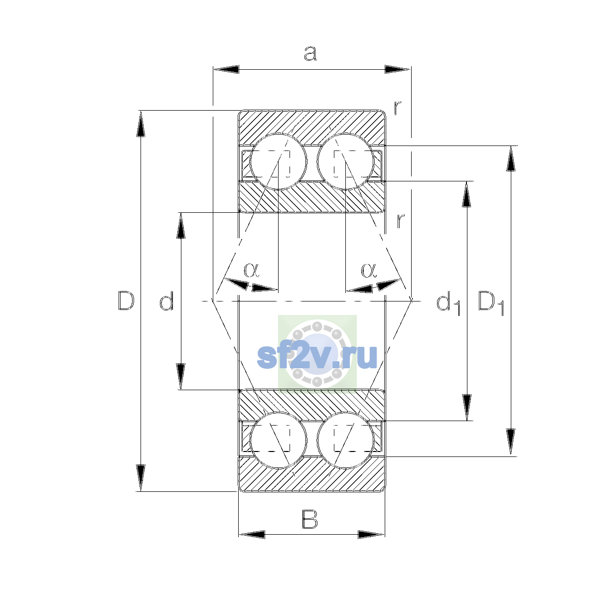 Схема подшипника 3311-BD-XL-TVH-L285-C3