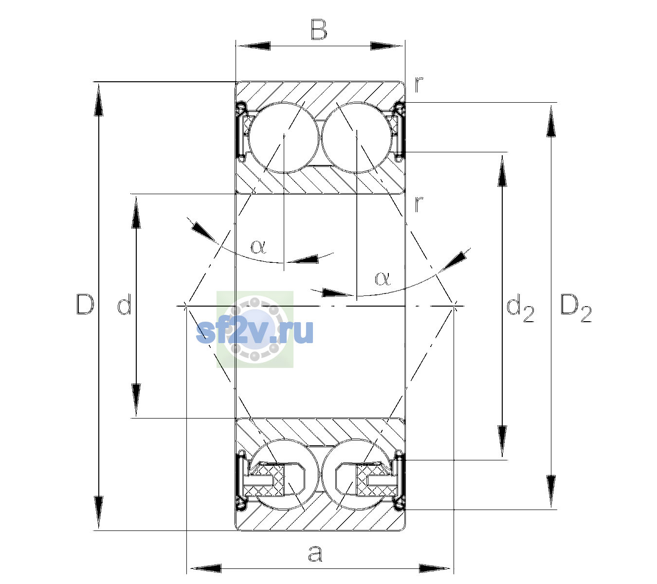 Схема подшипника 3313-BD-XL-2Z-TVH