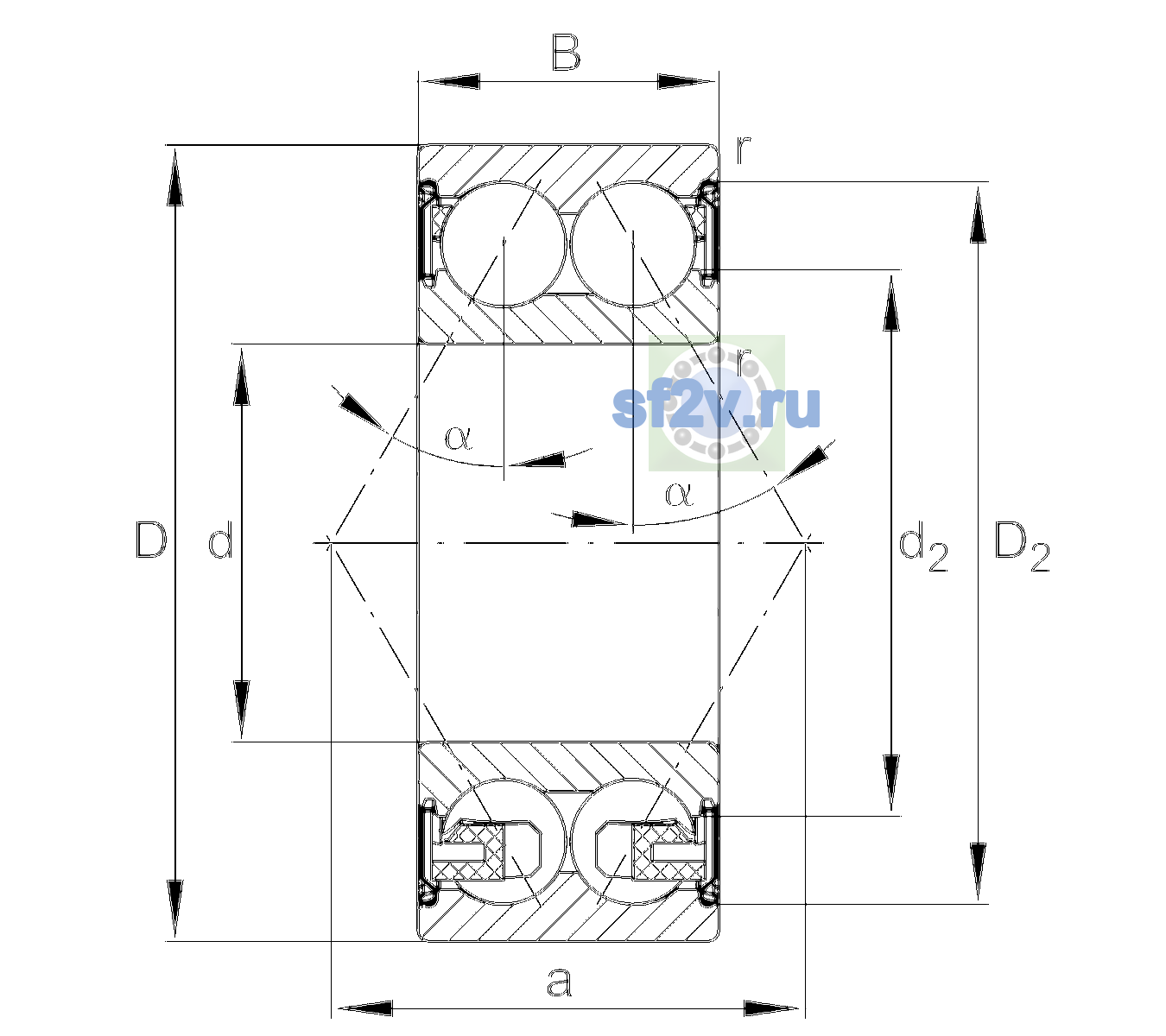 Схема подшипника 3313-BD-XL-2Z-TVH-L140-C3