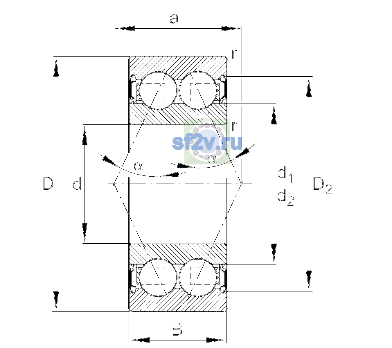 Схема подшипника 3812-2RS-C3
