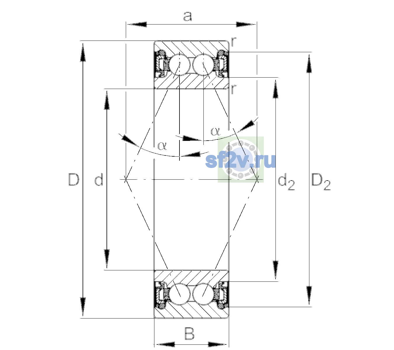 Схема подшипника 3814-2Z-L404