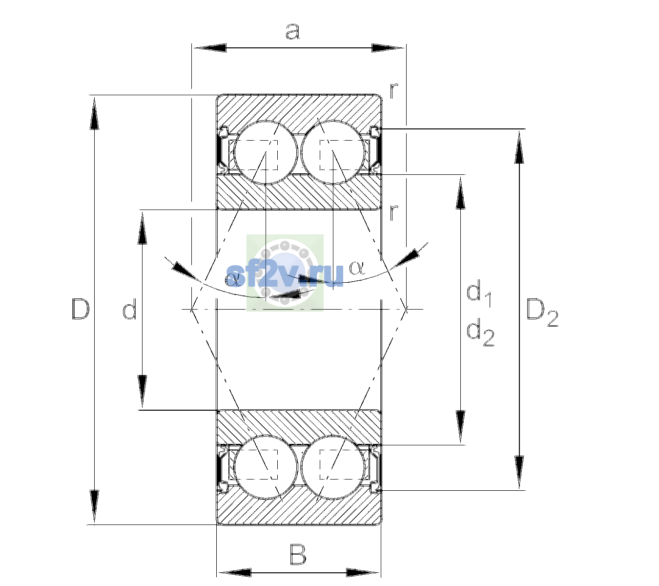 Схема подшипника 3818-2RS-L404