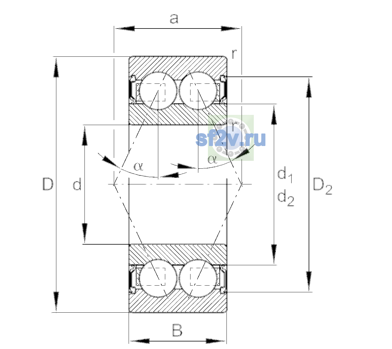 Схема подшипника 3820-BB-2RS-TVH