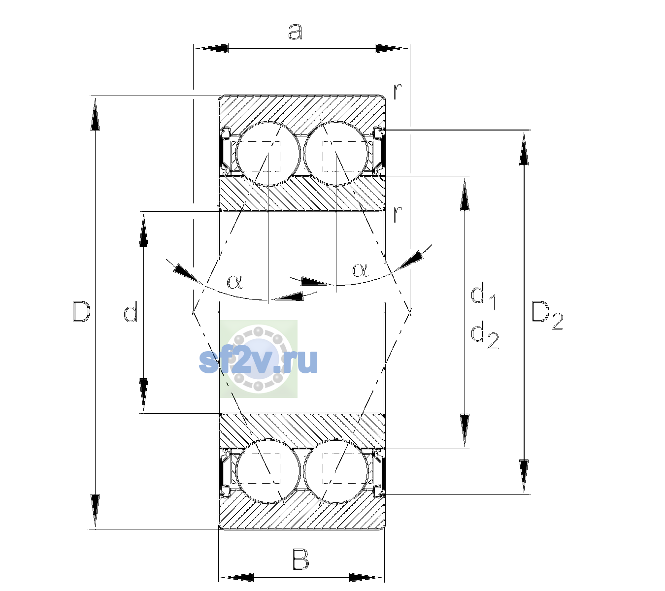 Схема подшипника 3903-2RS-C3