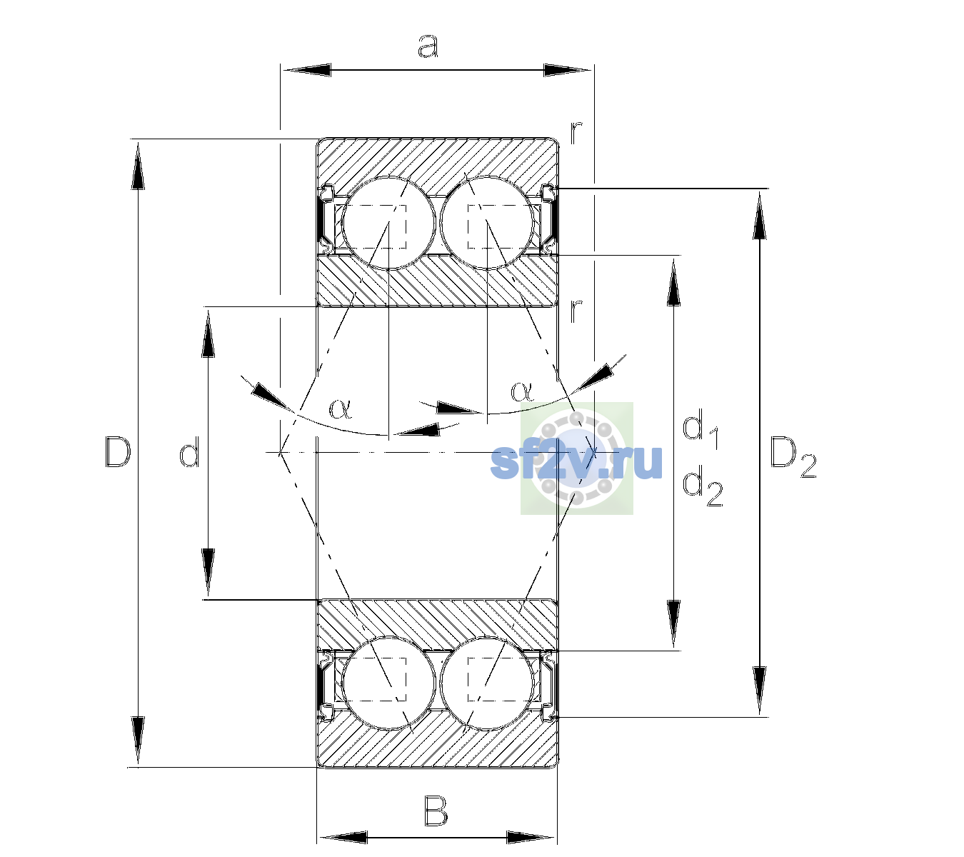 Схема подшипника 3904-2RS-L237/20
