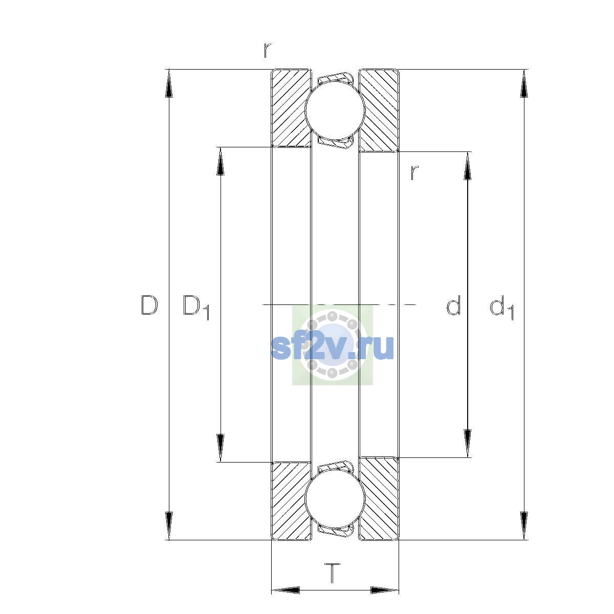 Схема подшипника 51105