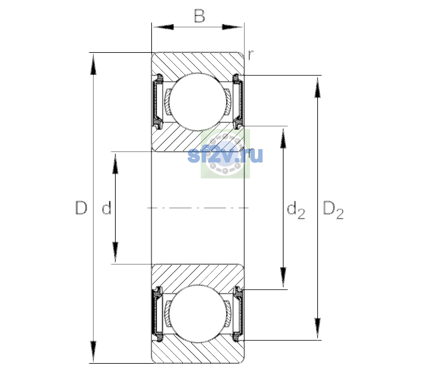 Схема подшипника 6000-C-2BRS-TVH-L178-C3>V