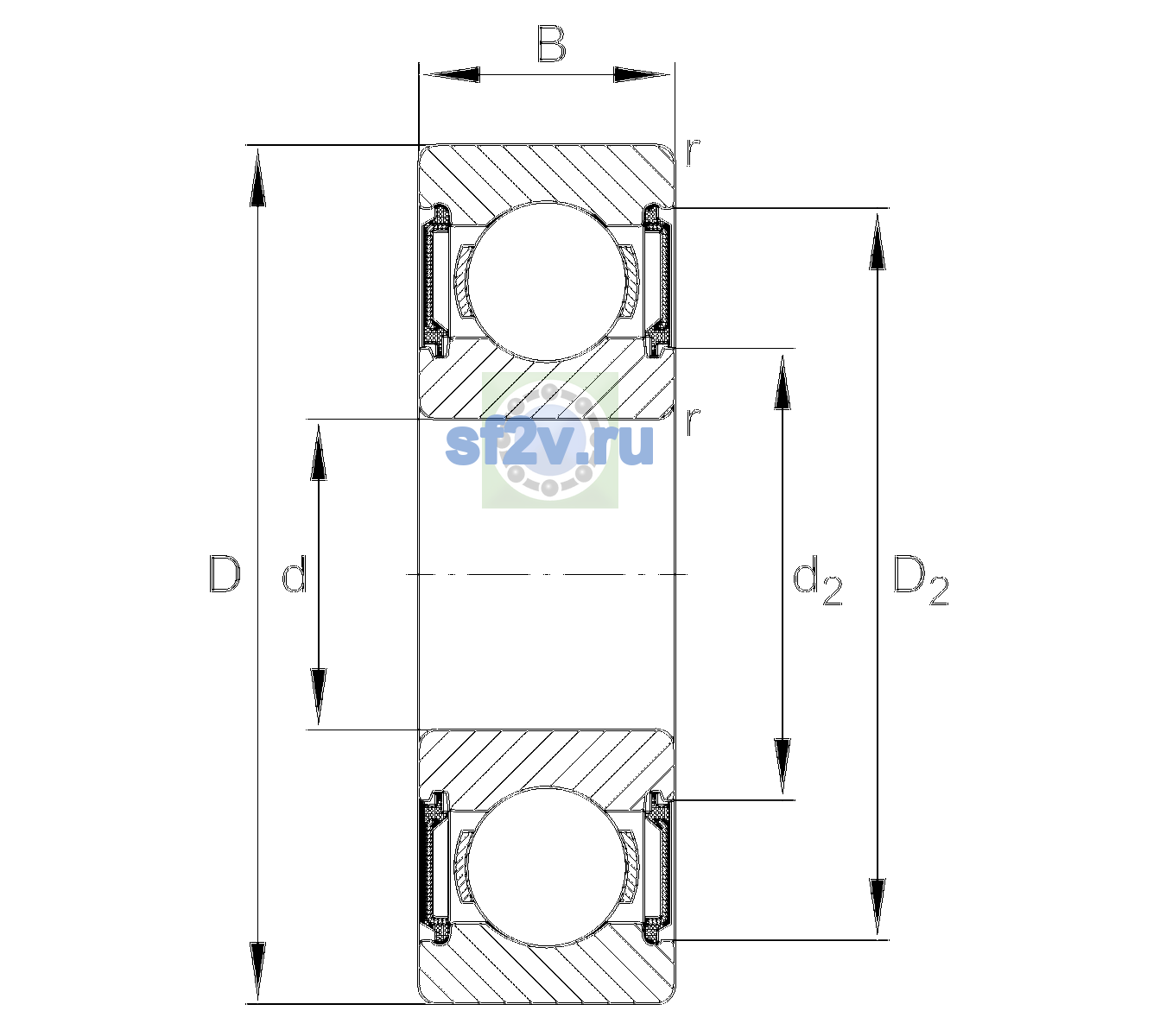 Схема подшипника 6001-C-2BRS-C3