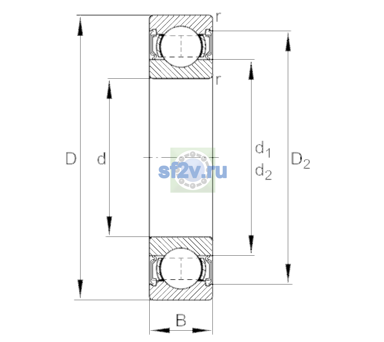 Схема подшипника 6002-2RSR