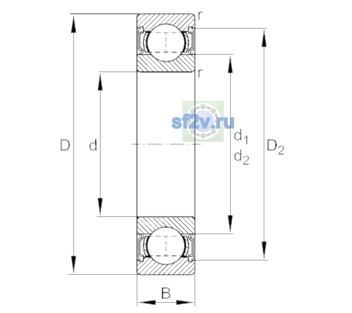Схема подшипника 6002-2RSR-C4