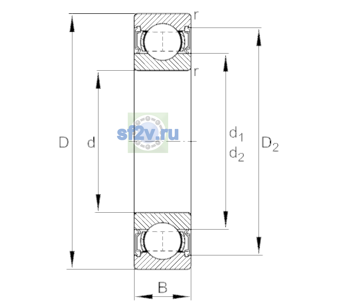 Схема подшипника 6002-2RSR-L038
