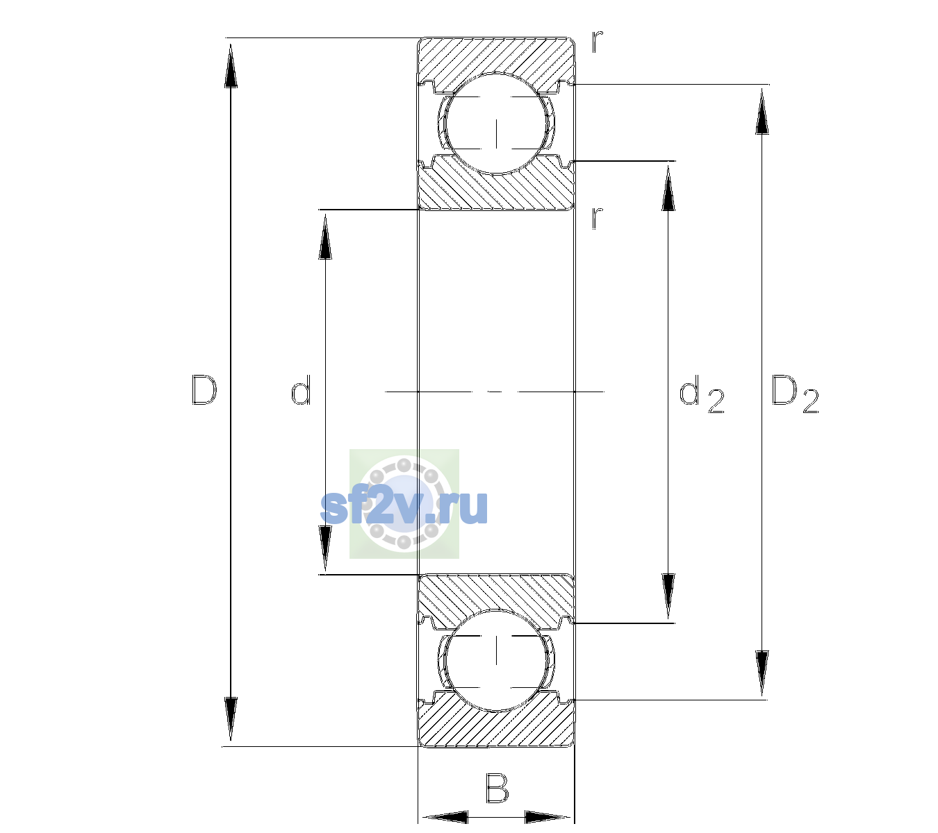 Схема подшипника 6002-C>V
