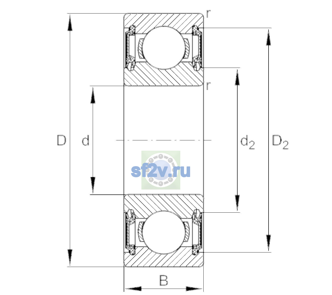 Схема подшипника 6002-H-2RSR-C3