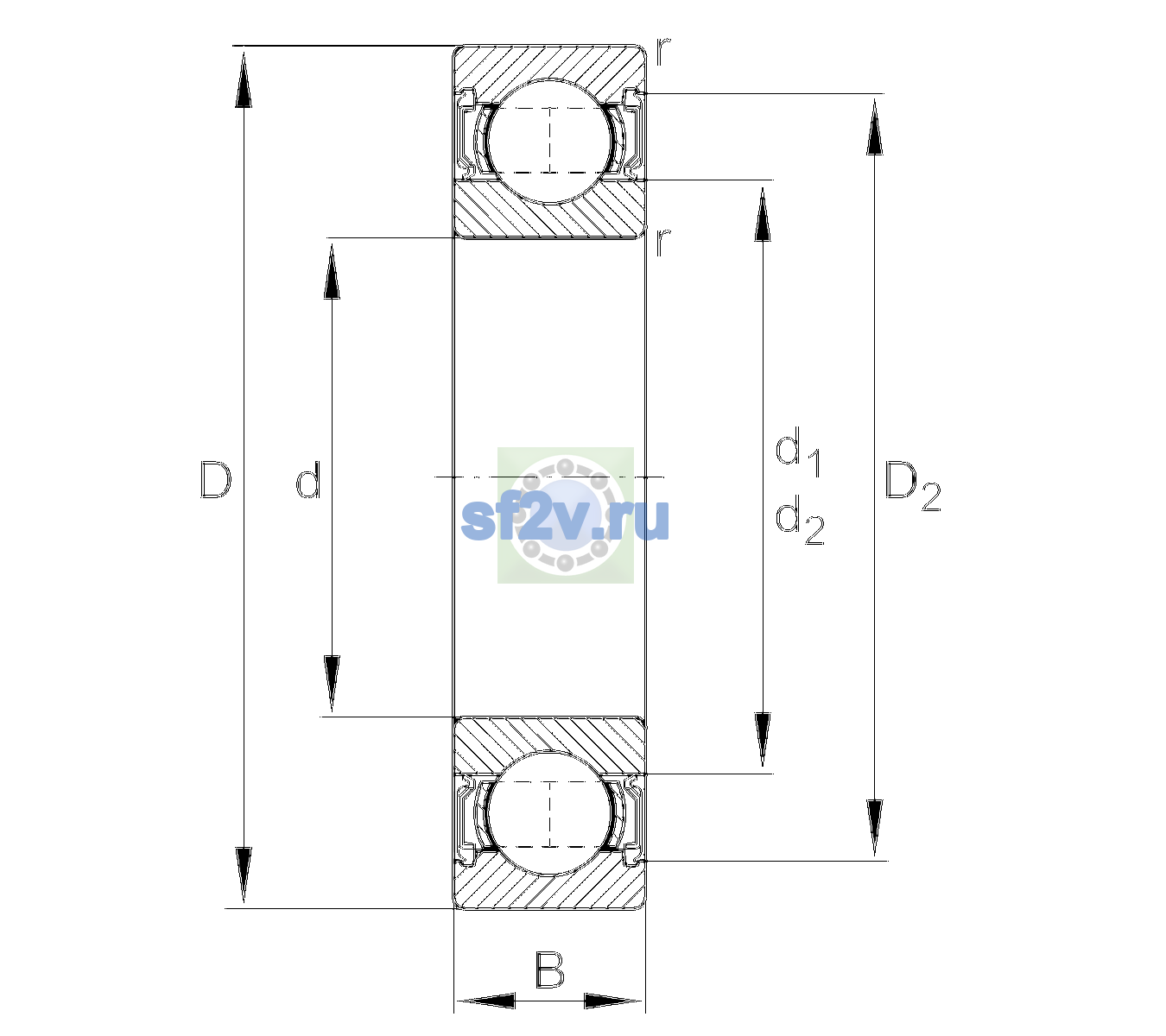 Схема подшипника 6003-2RSR-C3