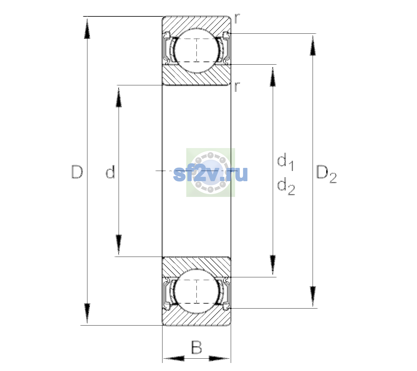 Схема подшипника 6003-2RSR-L038