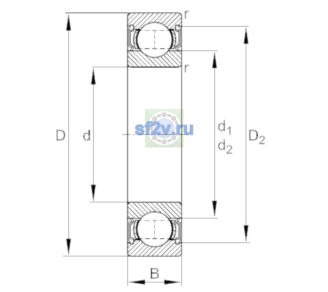 Схема подшипника 6003-2RSR-L038-C3