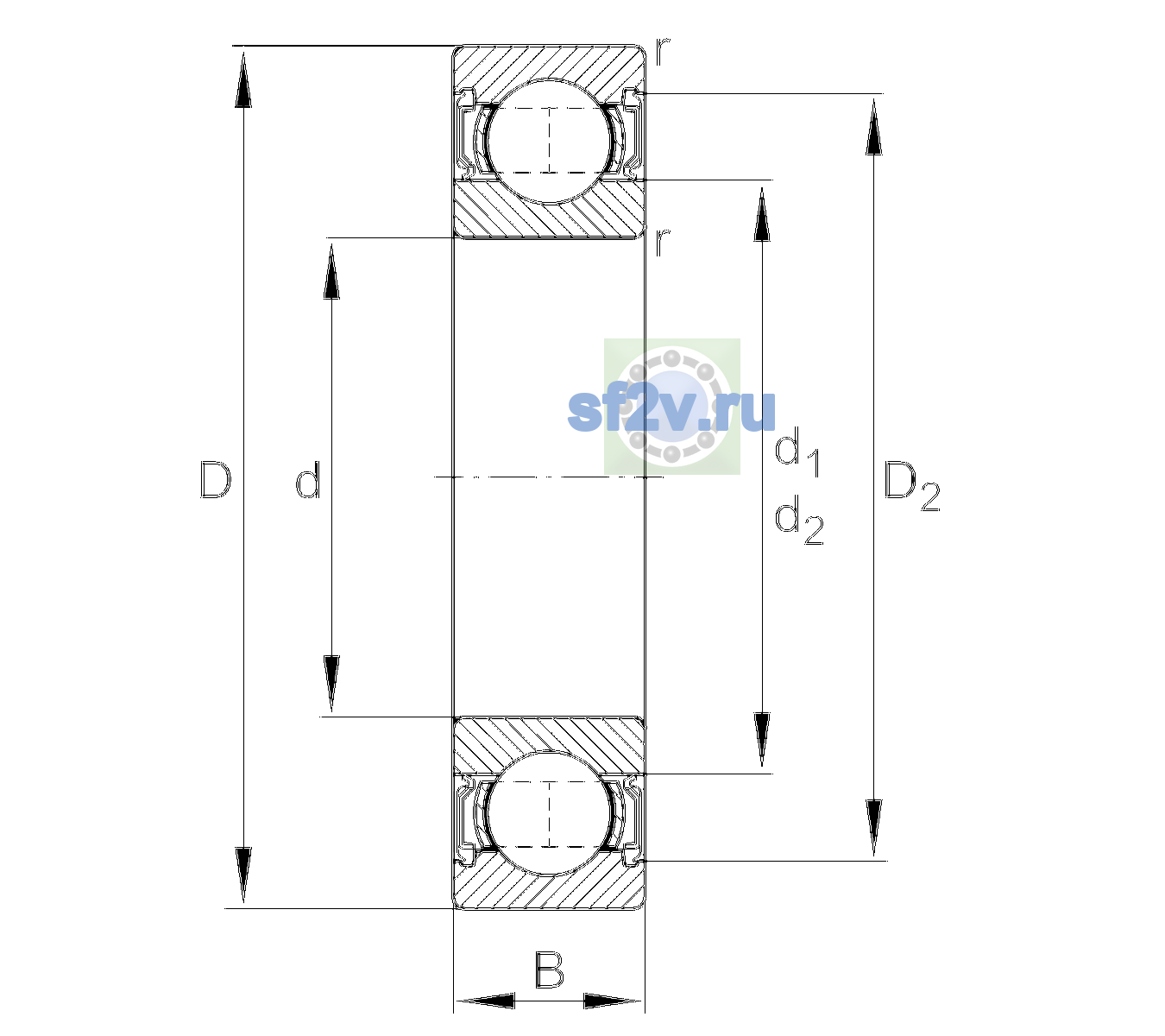 Схема подшипника 6003-2RSR-L138-C2