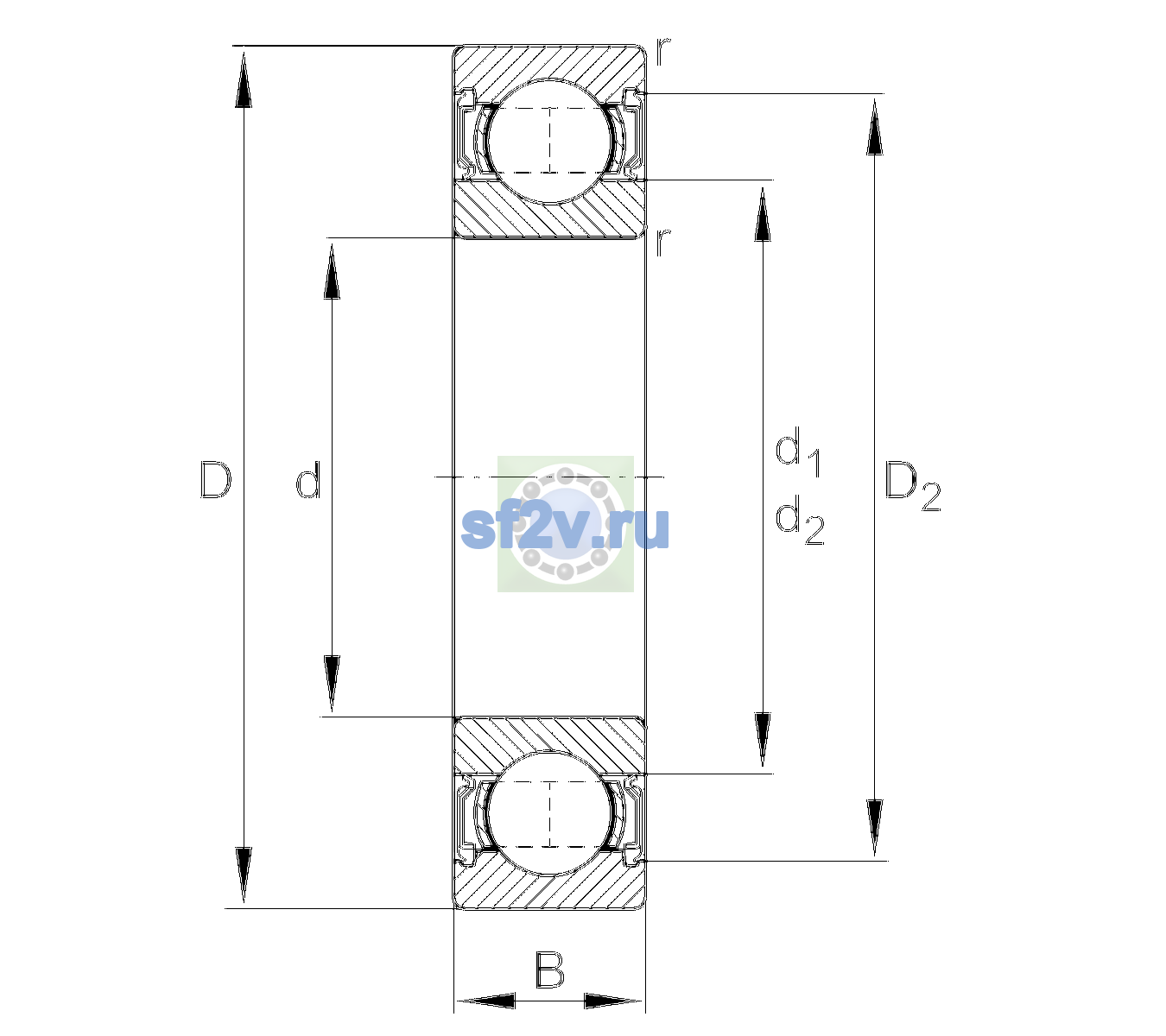Схема подшипника 6003-2RSR-L207