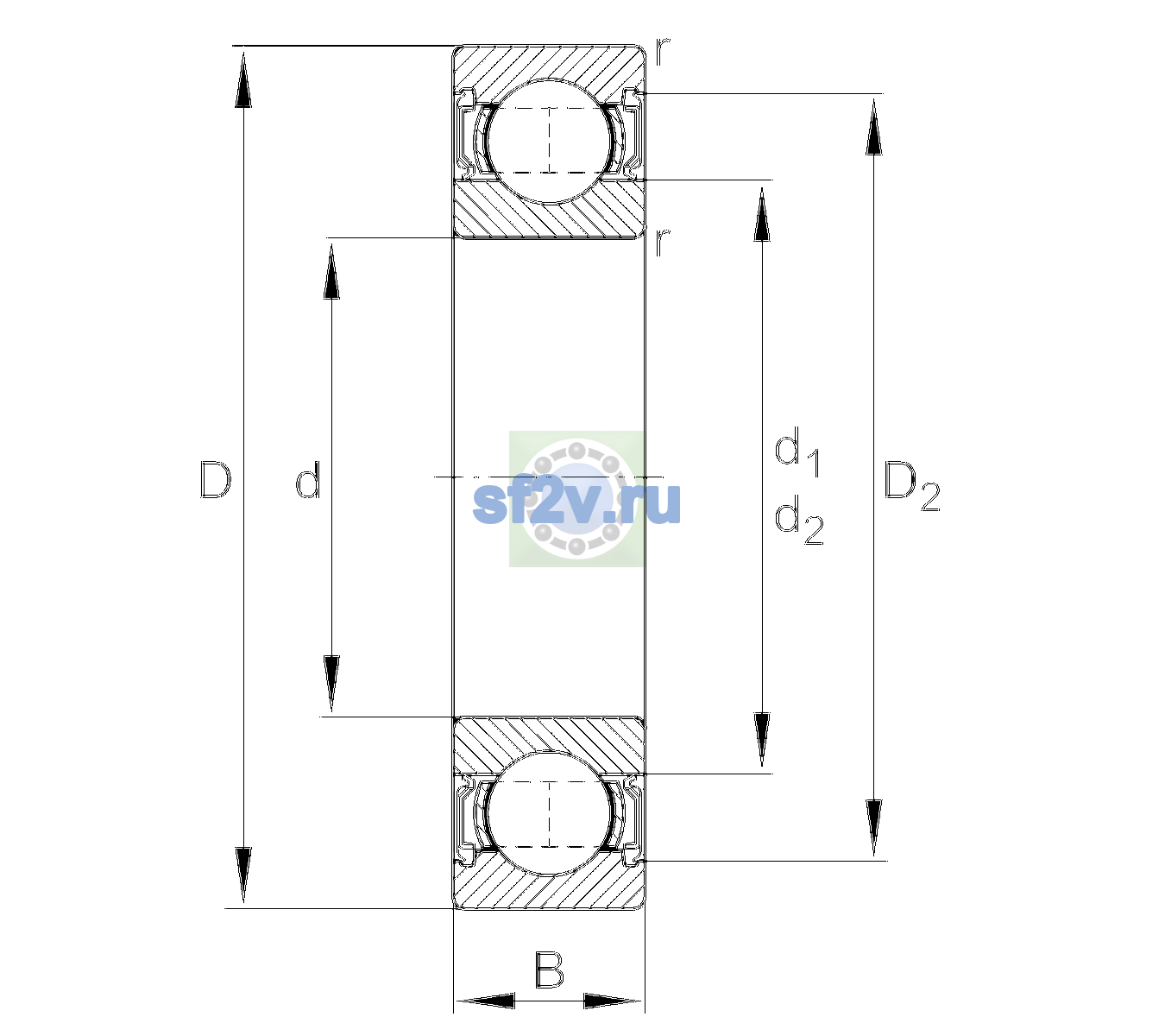 Схема подшипника 6004-2RSR-C3