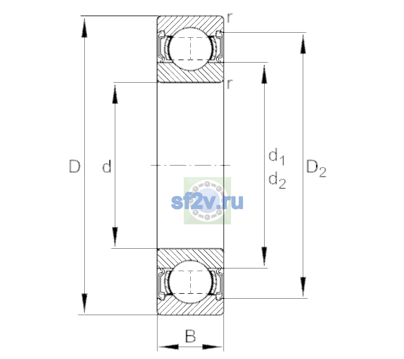 Схема подшипника 6004-2RSR-L207