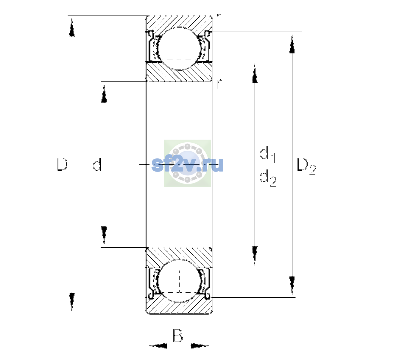 Схема подшипника 6004-2Z-L207-C3