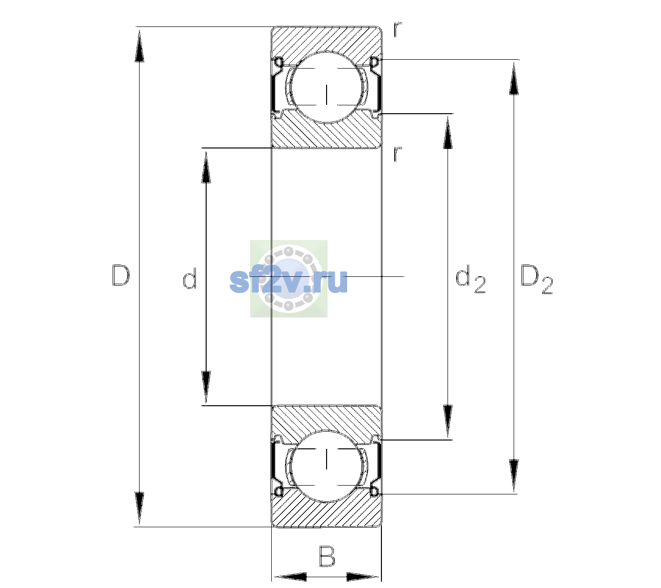 Схема подшипника 6004-C-2Z-L038-C3