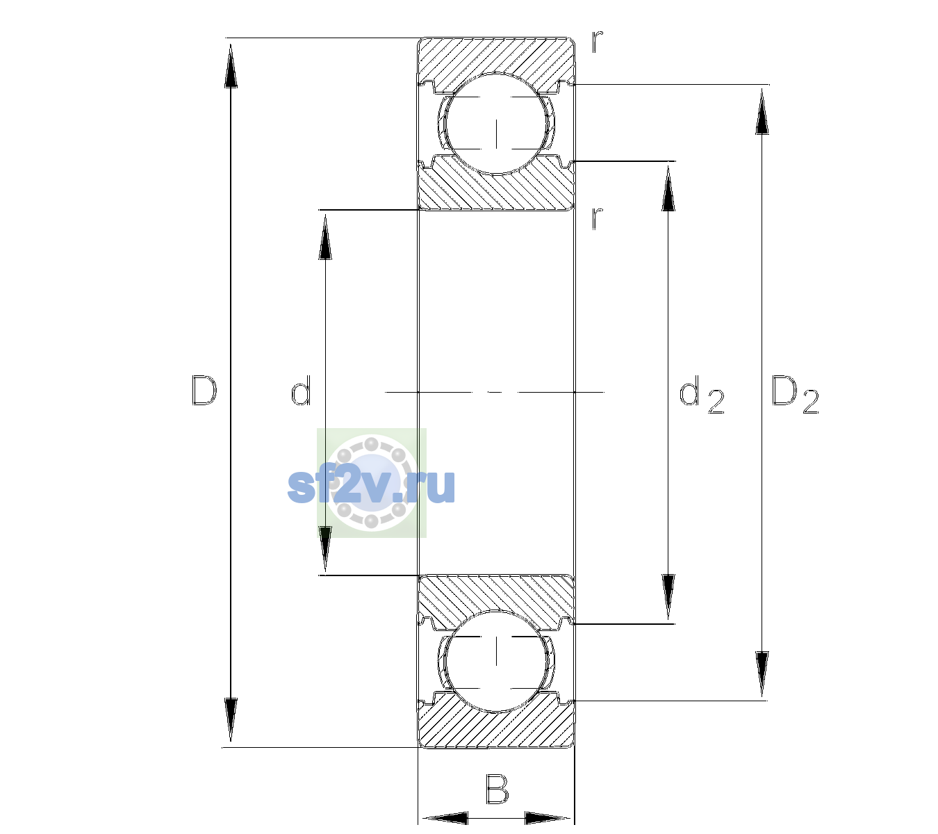 Схема подшипника 6004-C-TVH-C3>V