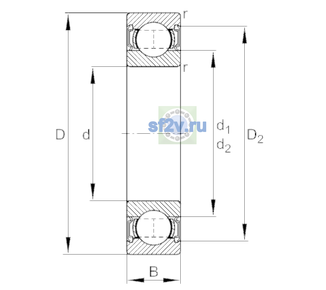 Схема подшипника 6005-2RSR-L038