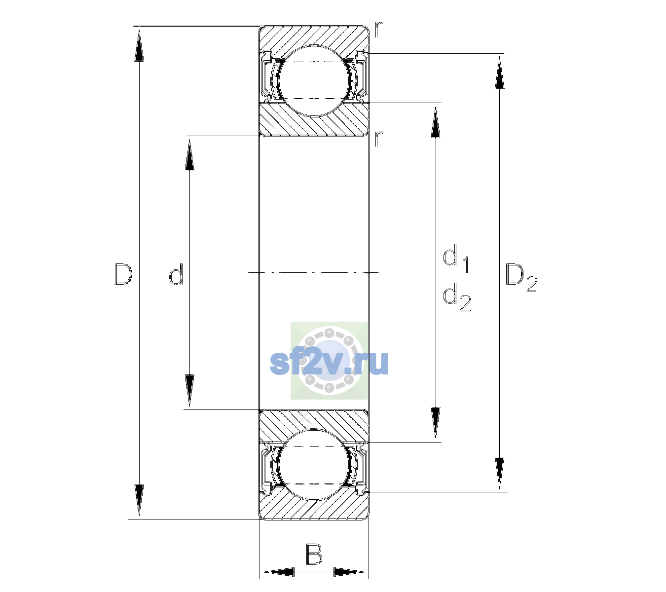Схема подшипника 6005-2RSR-L207