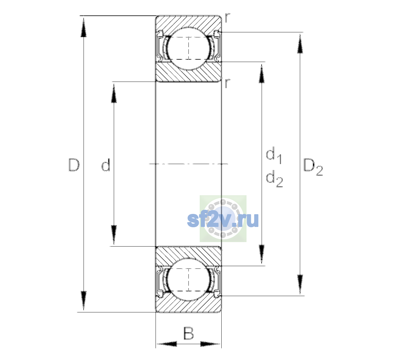 Схема подшипника 6005-2RSR-L207-C3