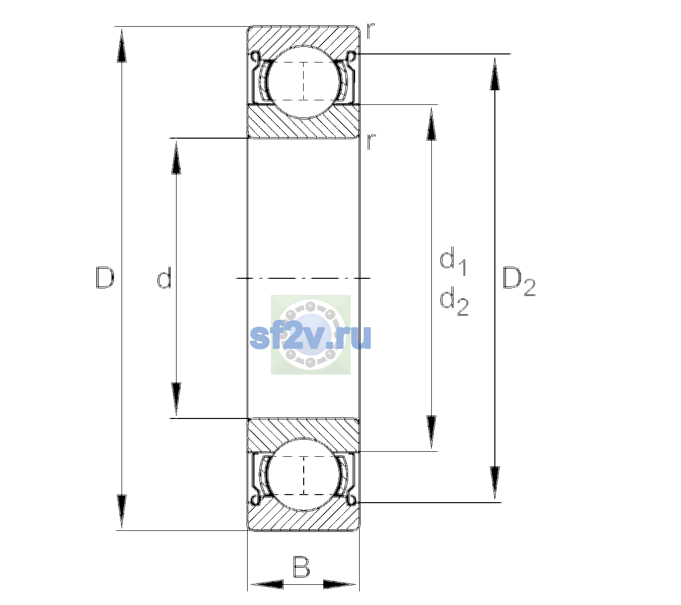 Схема подшипника 6005-2Z-L038-C2