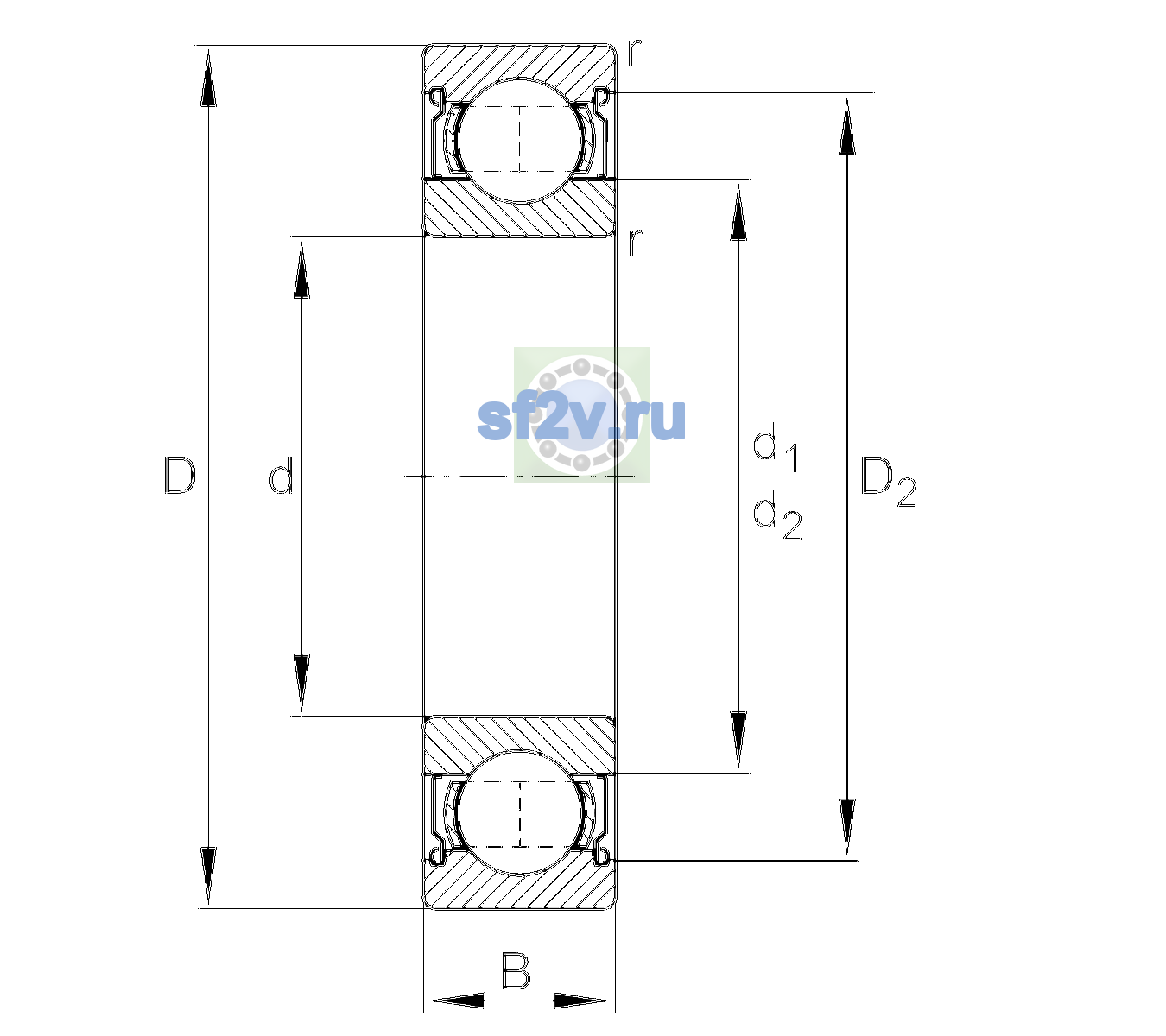 Схема подшипника 6005-2Z-L038-C3