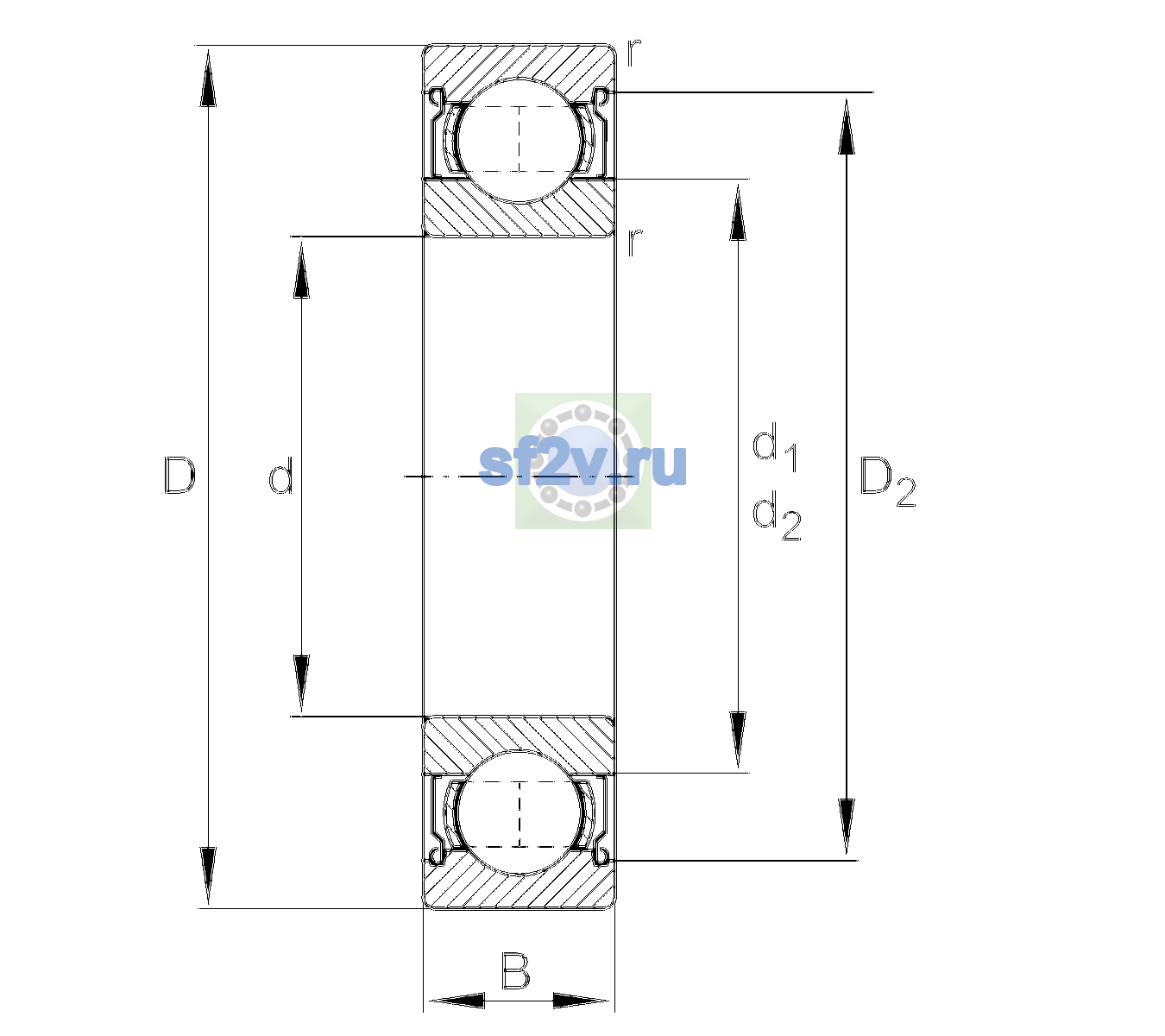 Схема подшипника 6005-2Z-L138
