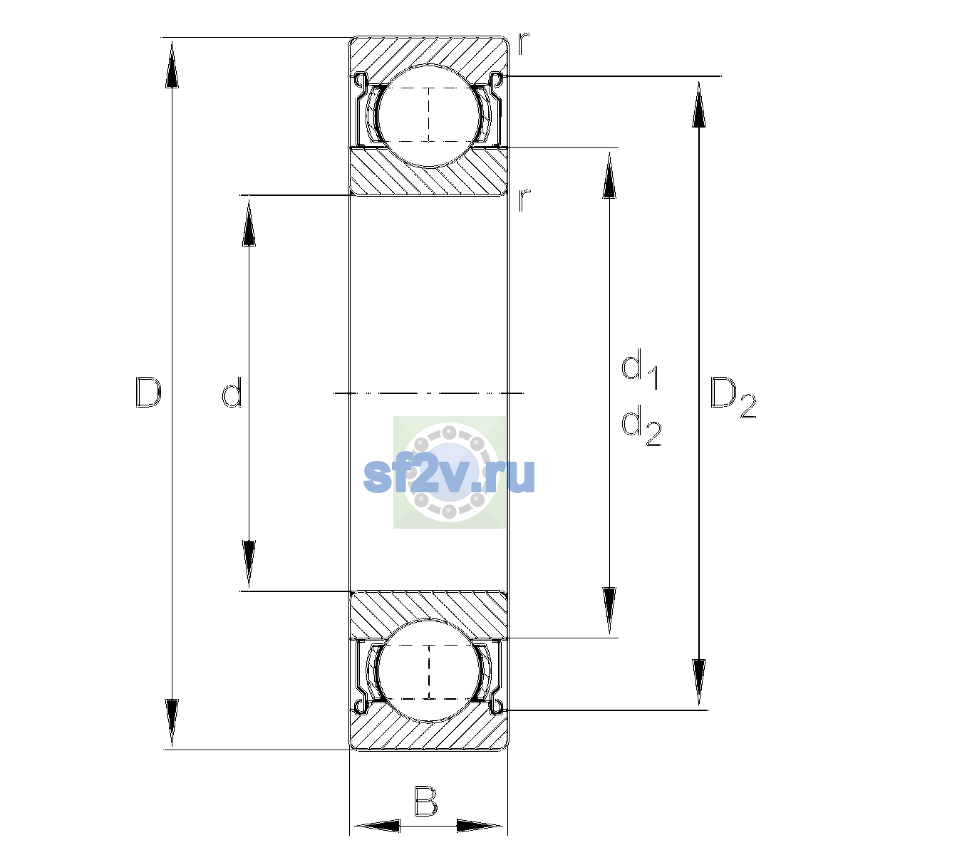 Схема подшипника 6005-2Z-L138-C3