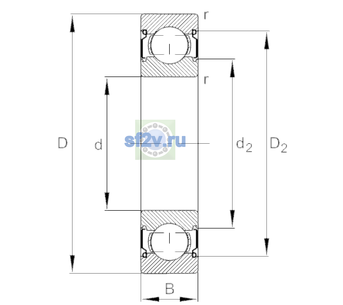 Схема подшипника 6005-C-2Z-L207-C3>V