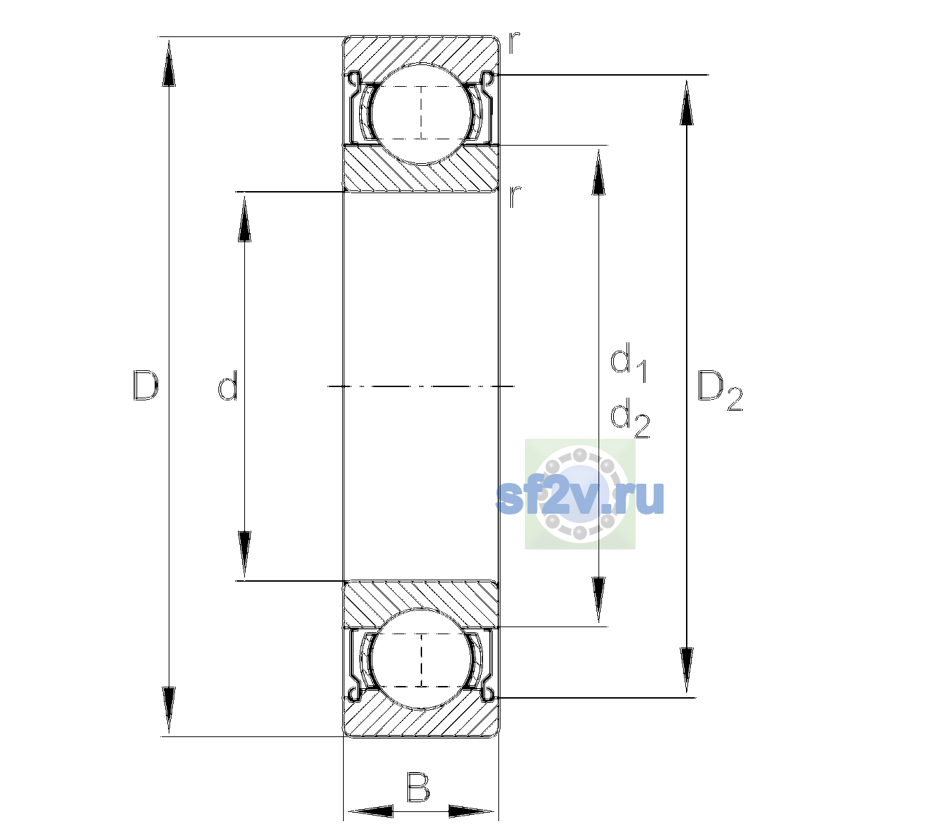 Схема подшипника 6005-Z-W61B