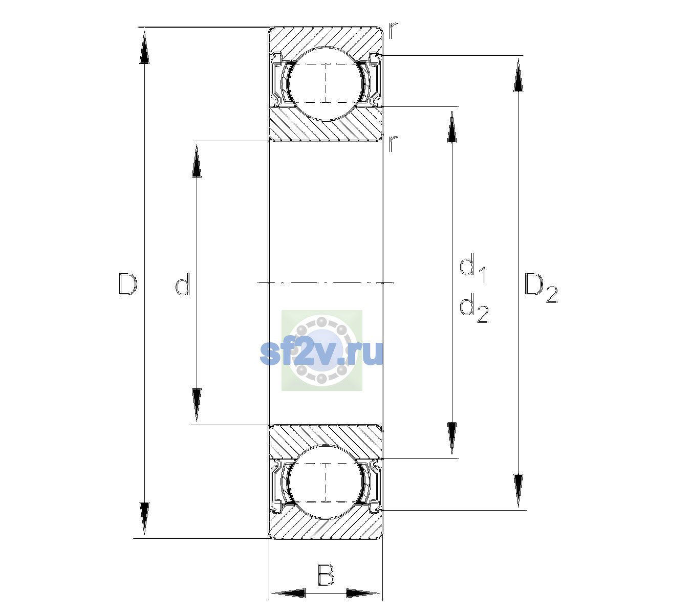 Схема подшипника 6006-2RSR-C3>A
