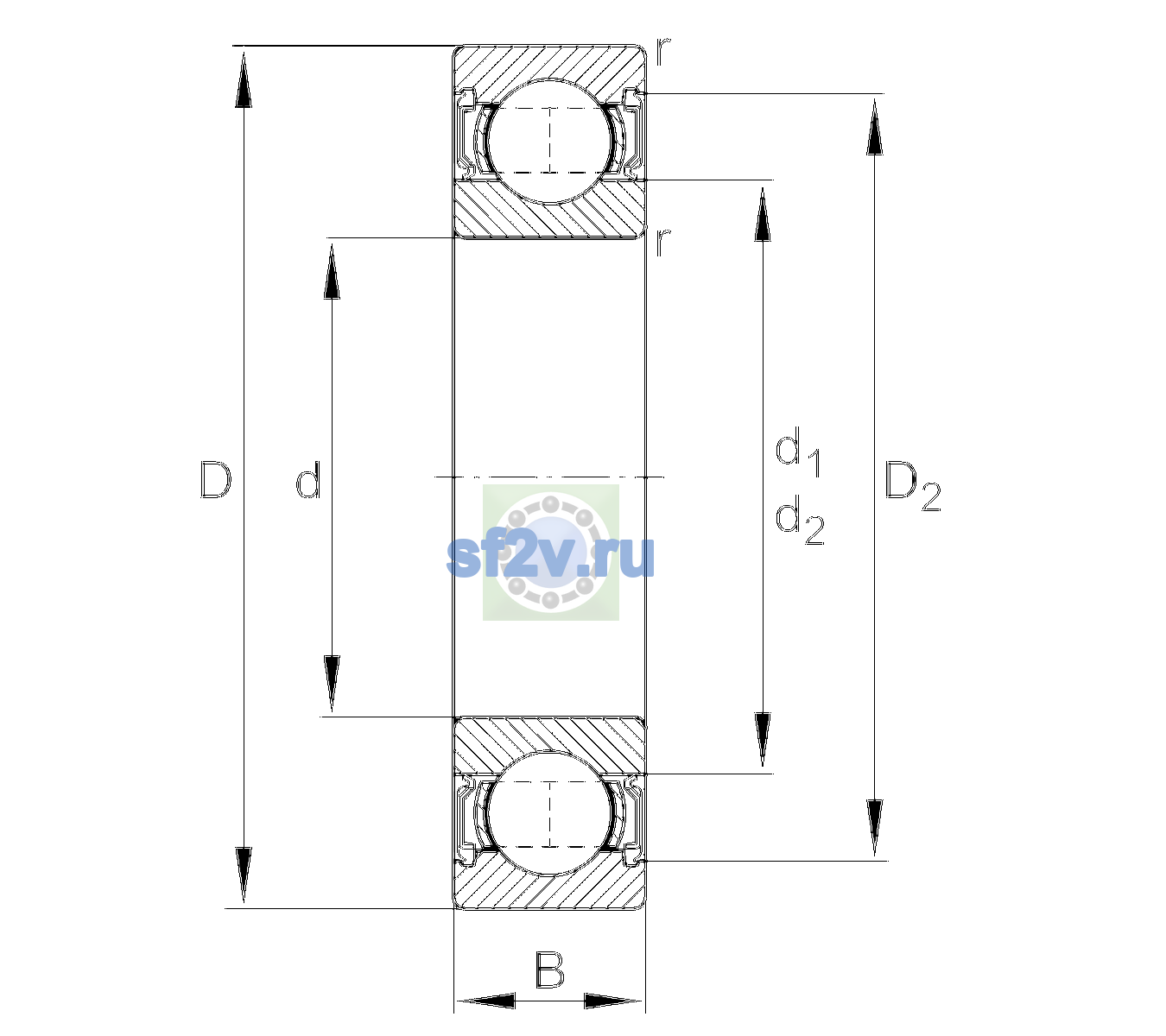 Схема подшипника 6006-2RSR-L038