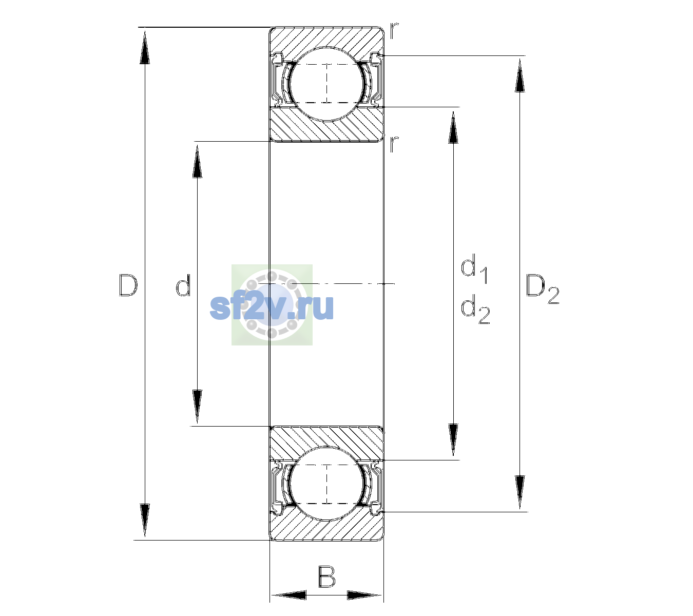 Схема подшипника 6006-2RSR-L207-C3