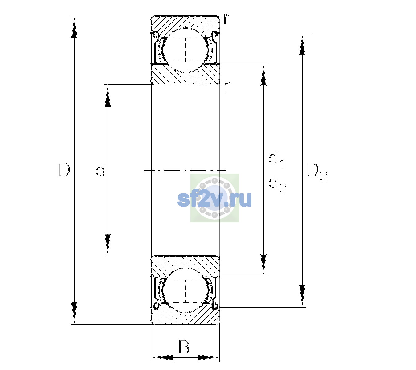 Схема подшипника 6006-2Z-L207