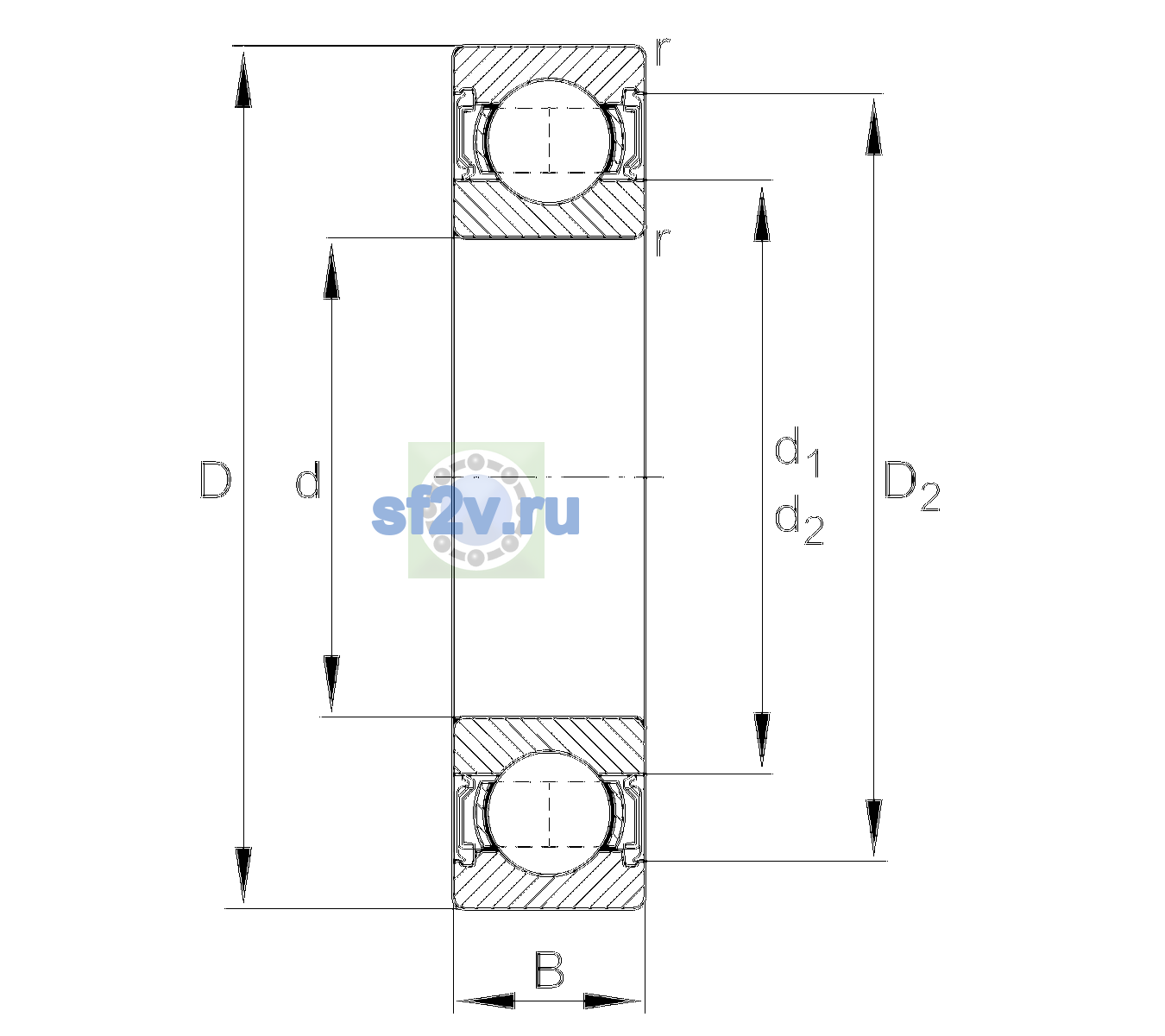 Схема подшипника 6007-2RSR-C3