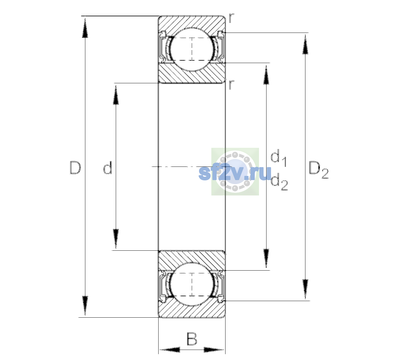 Схема подшипника 6007-2RSR-L055-C3