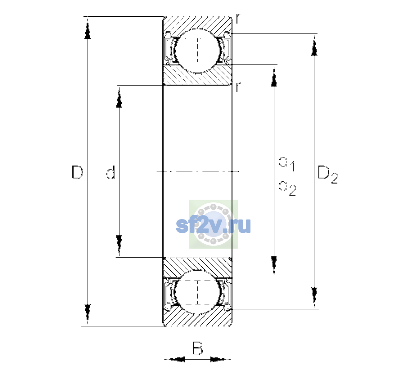 Схема подшипника 6007-2RSR-L207