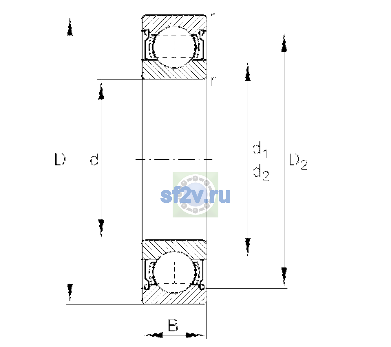 Схема подшипника 6007-2Z-L207