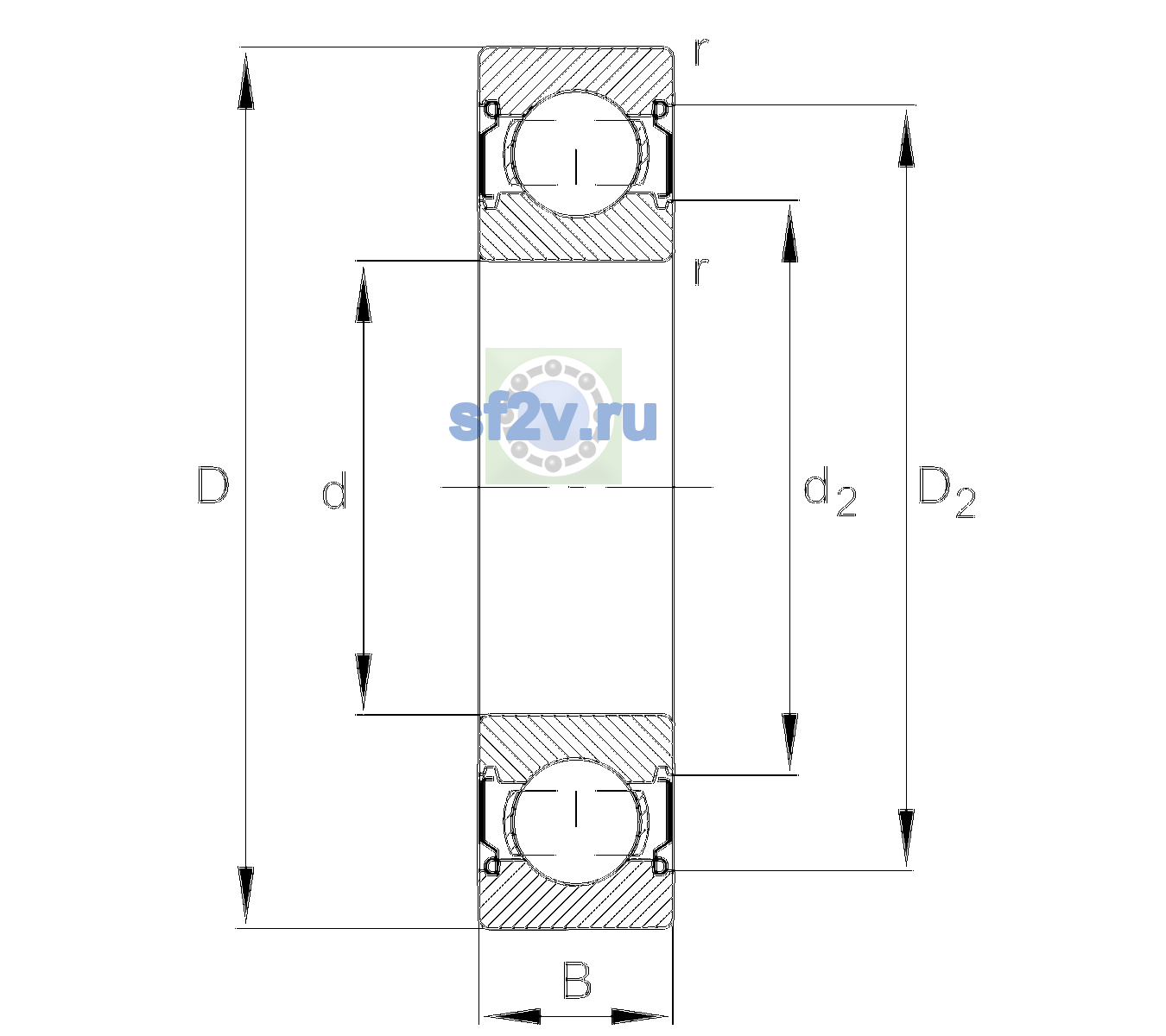 Схема подшипника 6007-C-2Z-L038-C3>V