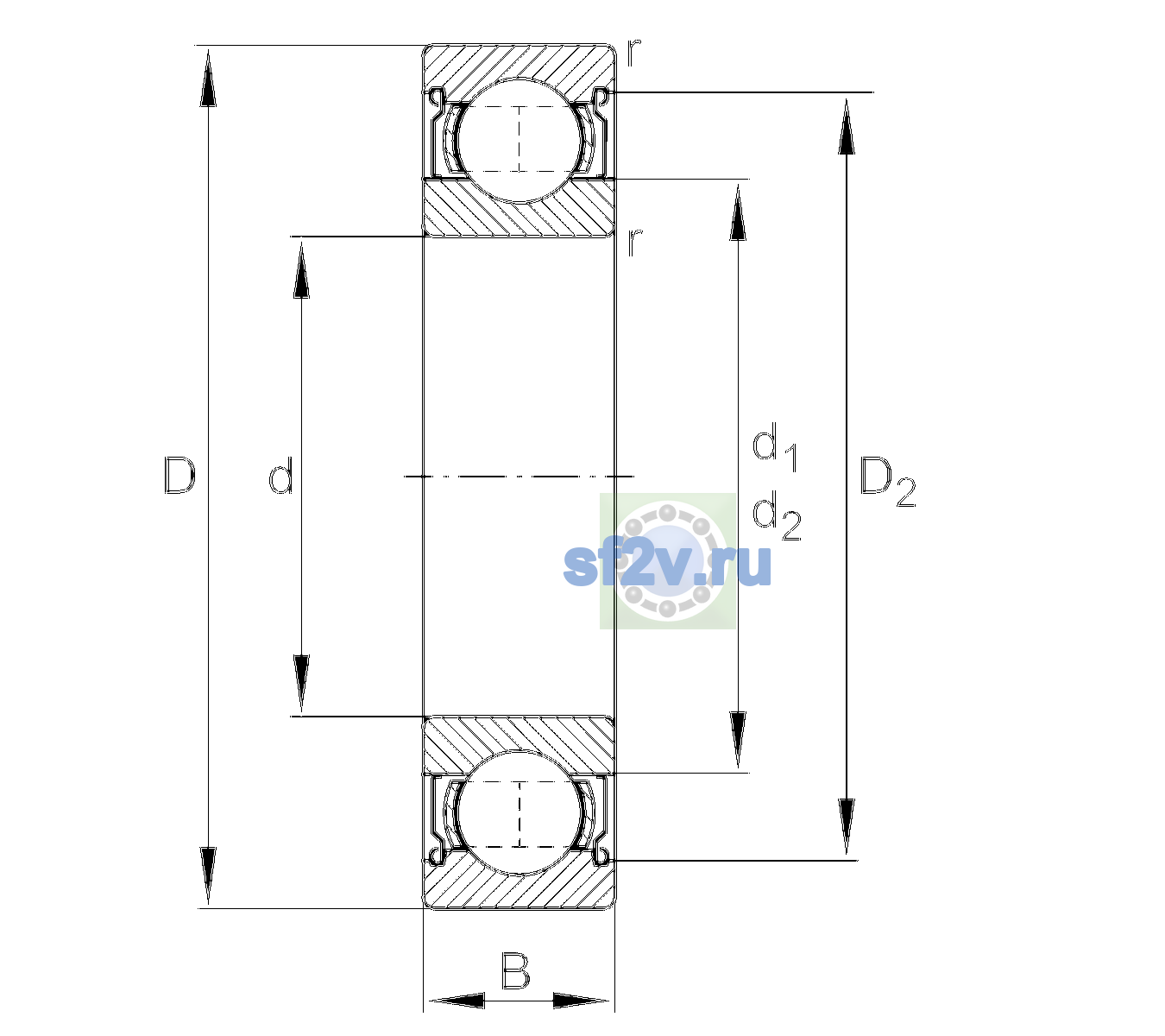 Схема подшипника 6008-2Z-L038