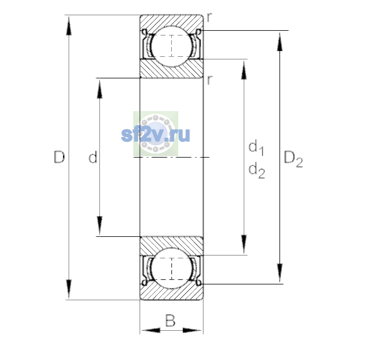 Схема подшипника 6008-2Z-L207