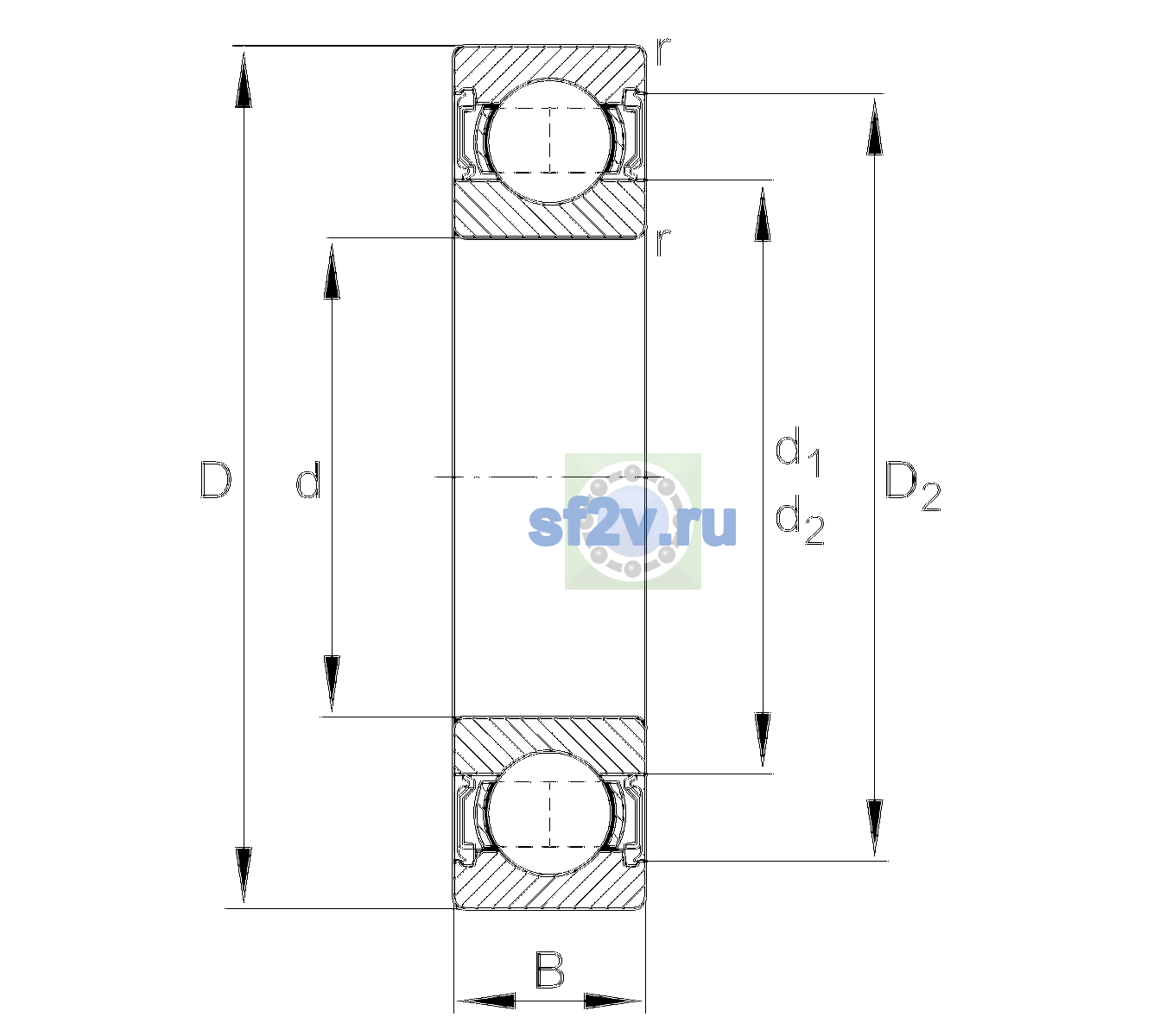 Схема подшипника 6009-2RSR-L195