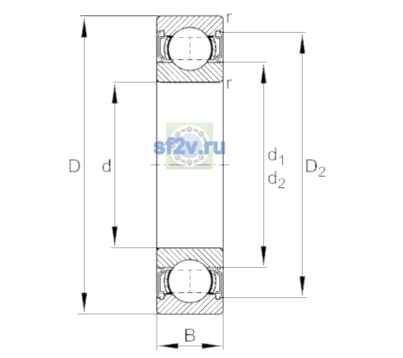 Схема подшипника 6009-2RSR-L207